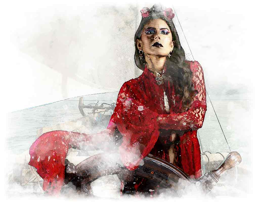 Belit Pirate Conan. Image composed of art from Pexels by anya-juarez-tenorio, taryn-elliott, and hson.